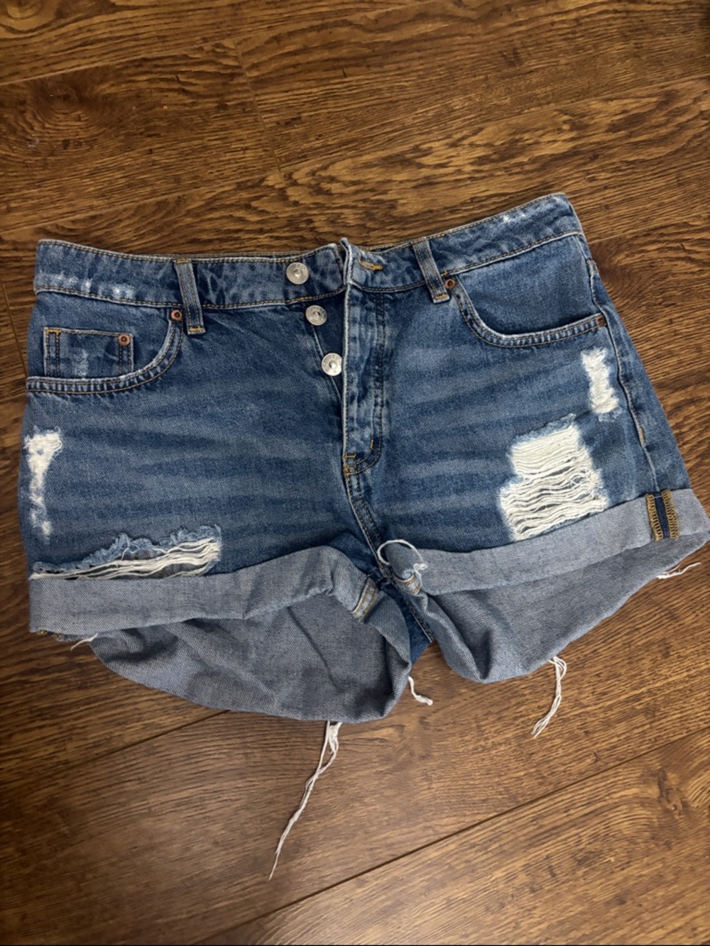 Divided Distressed Blue Denim Roll-Hem Shorts